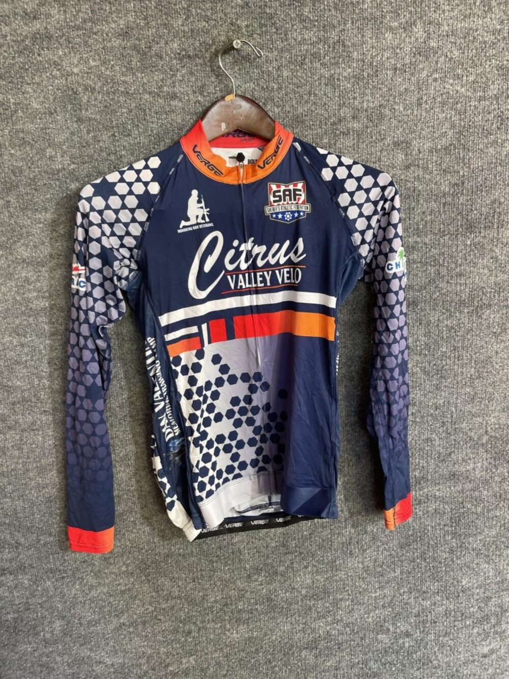 Verge Sport Cycling Jersey Mens Large Blue Citrus Velo Full Zip Long Sleeve